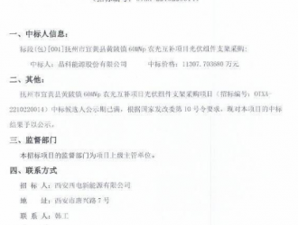 11307.7萬元！晶科中標(biāo)黃陂鎮(zhèn)60MWp光伏支架項目