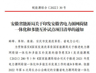 安徽省印發電力源網荷儲一體化和多能互補試點項目清單